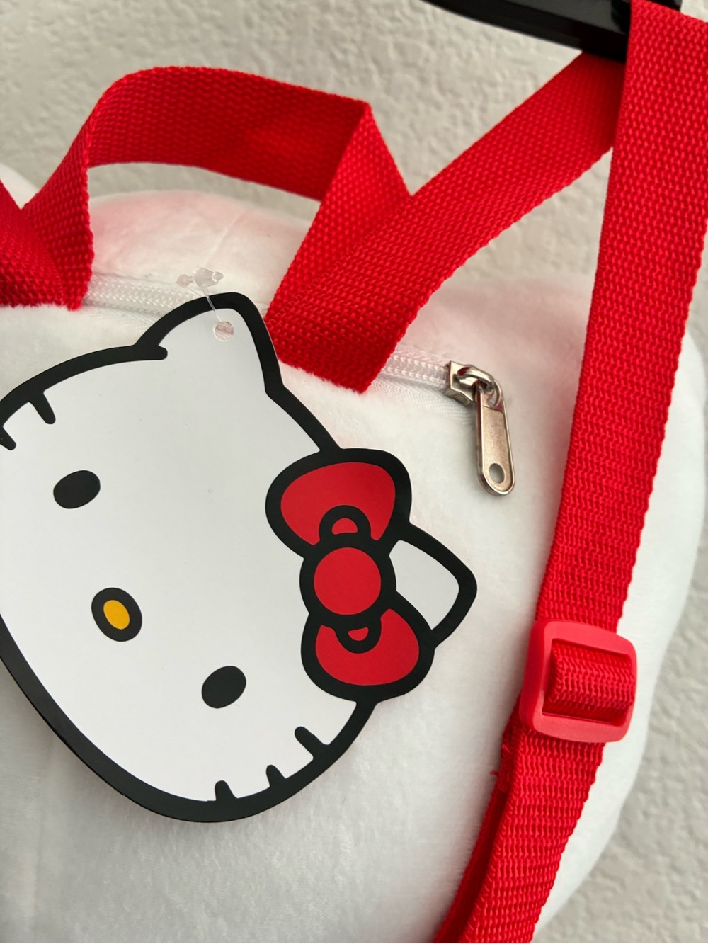 Sanrio Hello Kitty Plush Backpack - White NWT Red Bow and Blue Outfit - Picture 3 of 8